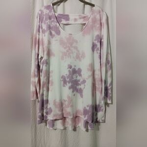 3X25 Soft Surroundings Top Women L  Purple Pink Pullover Lounge Tie Dye